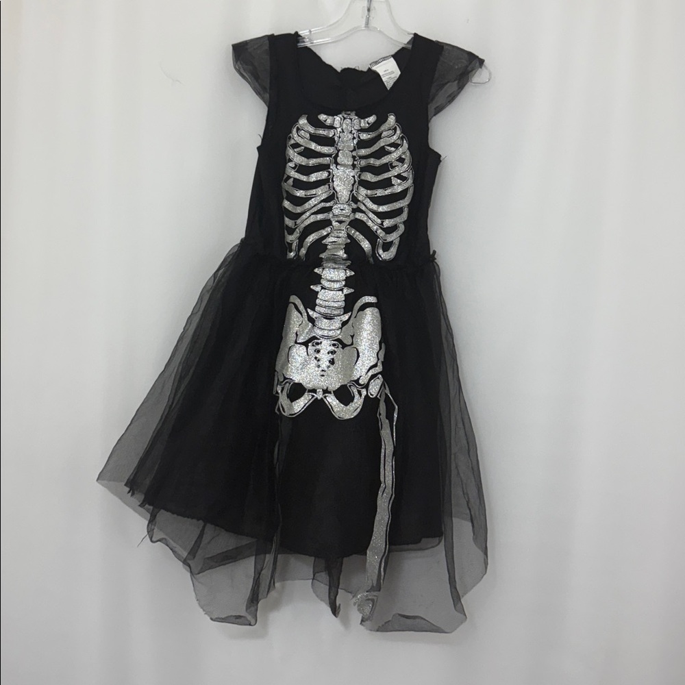 Kids Skeleton Dress Halloween Costume - Black and Silver Size M
